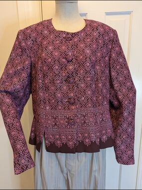 Vintage Leslie Fay Purple Floral-Patterned Button Jacket